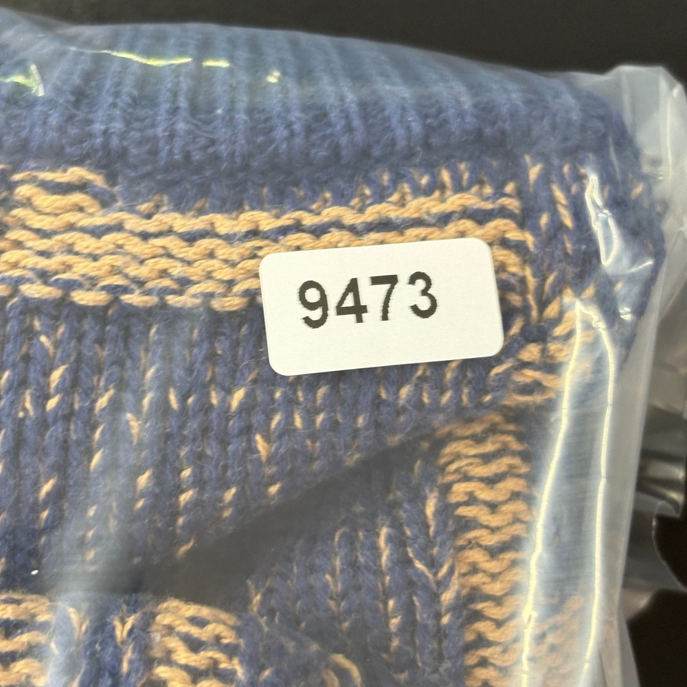 Christian Dior Mens Sweater Sz L Blue Tan Geometric Cotton Intarsia Knit Vintage - Picture 10 of 11